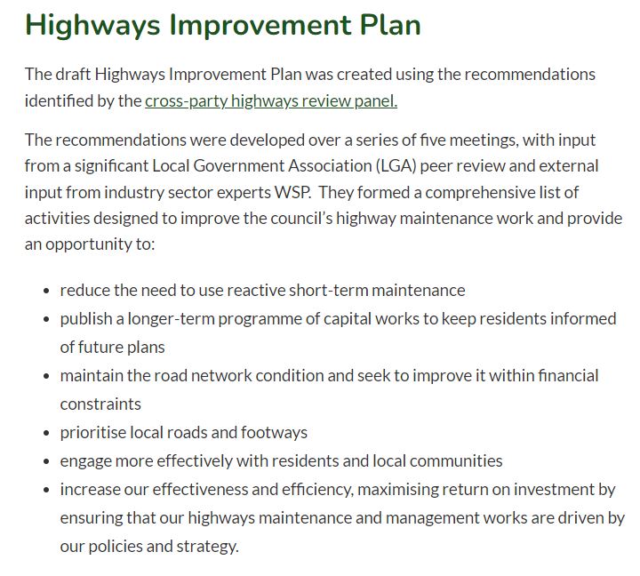 NCC Highways Improvement plan