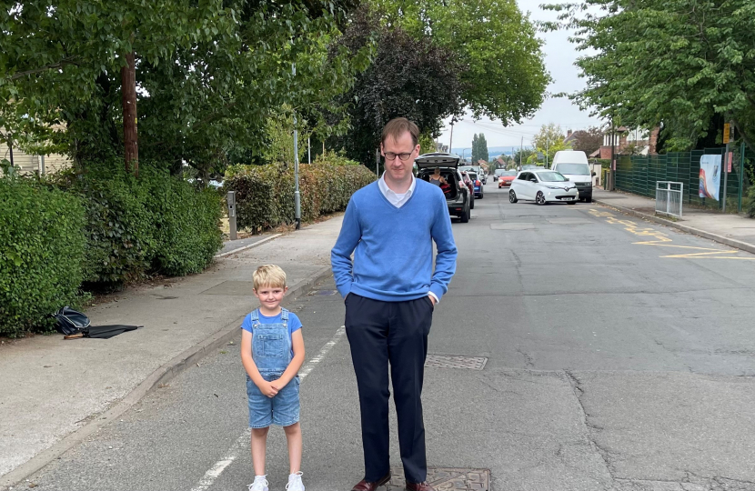 Tom Randall MP with Minnie Willis-Crowther, whose idea the crossing was, on Digby Avenue where a zebra crossing is desperately needed and will now be installed.
